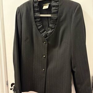 Chic Black Women's Blazer with Ruffle Trim